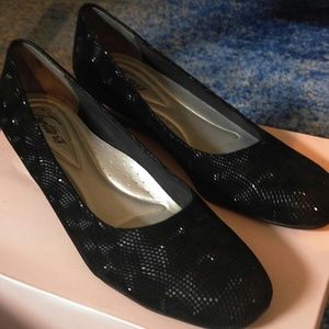 Black Suede Low Wedges Size 8.5